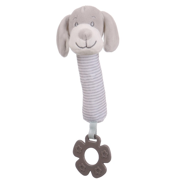 Плюшена дрънкалка за бебе - сиво кученце - 20 см