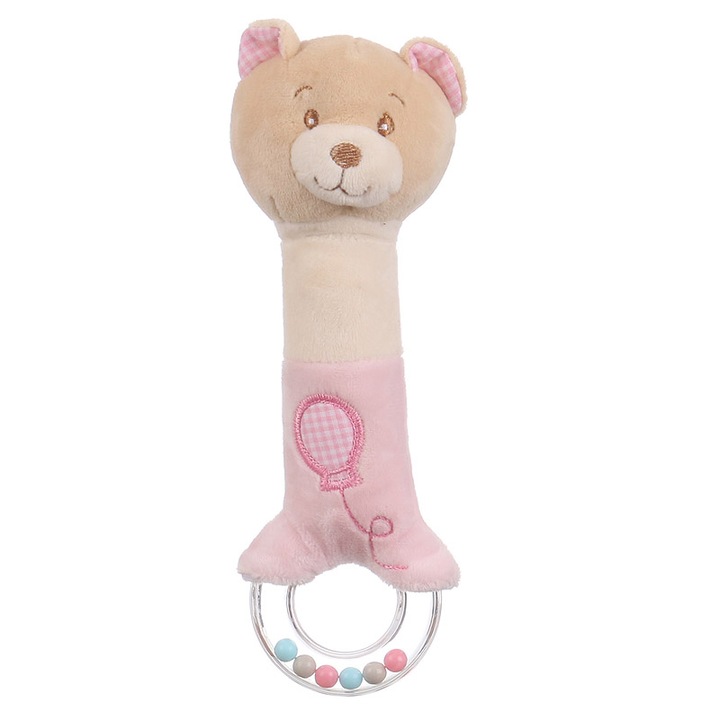 Baby plüss csörgő - rózsaszín maci - 21cm