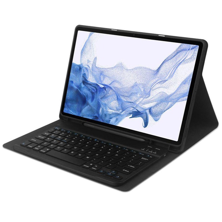 Калъф с клавиатура, За Samsung Galaxy Tab S7 Plus / Tab S8 Plus / Tab S7 FE 12.4 Tech-Protect, Черен