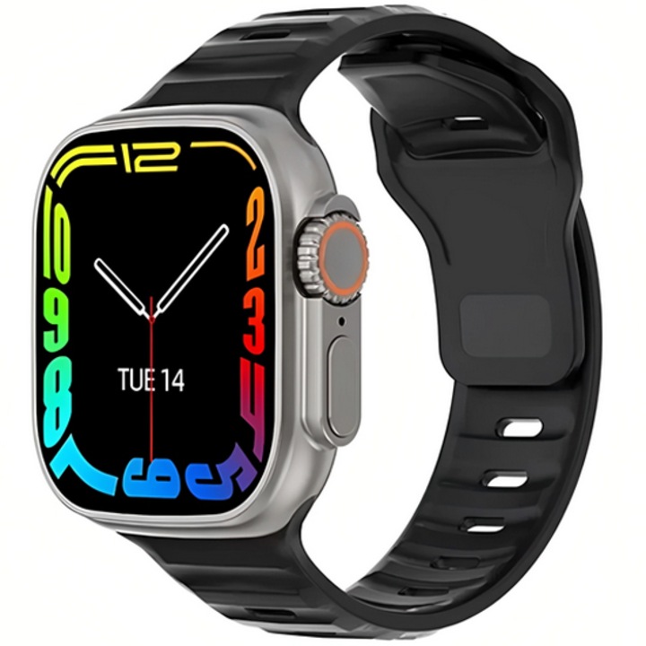 Ceas Smartwatch SOLTOY® EIGHT, Ecran tactil de 2.02 HD Inch, Notificari Apel si Retele Sociale, Oximetru SpO2, Masurare temperatura corporala, Monitorizare inima, diverse functii, Black