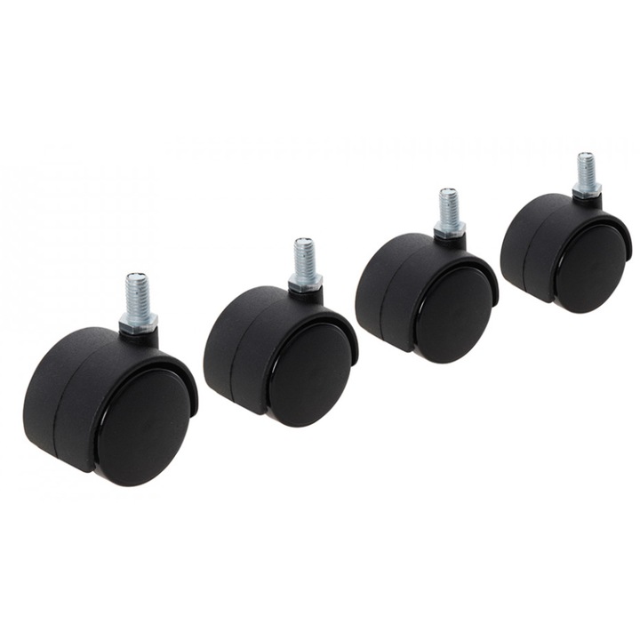 Set 4 roti PVC cu surub pentru mobila, negre