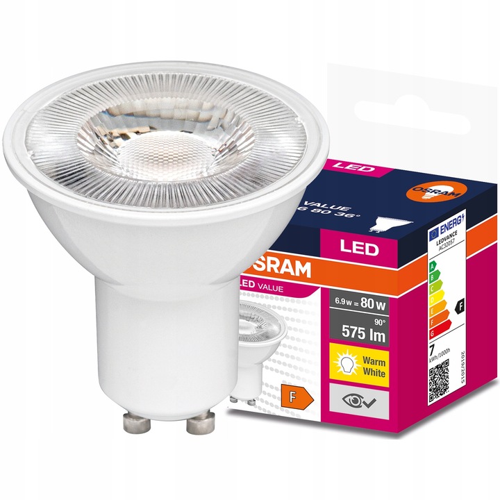 LED izzó, Osram, GU10, 6.9W = 80W, 575lm, 3000K, meleg fehér