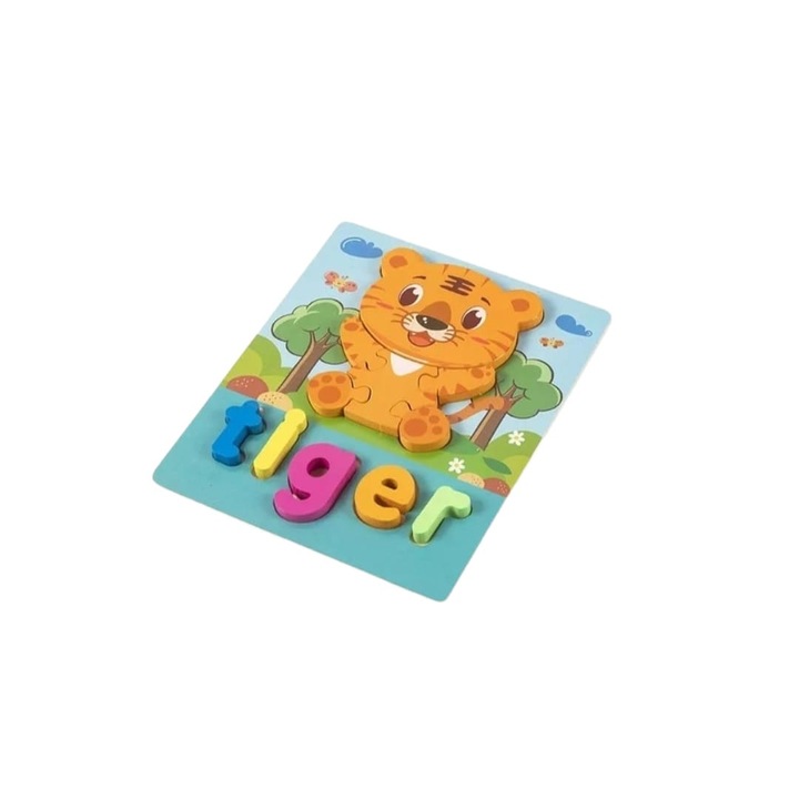 Puzzle din lemn, Tiger, 8 piese, multicolor, 2 ani+