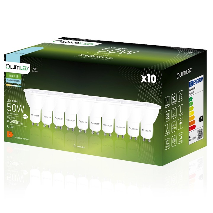10 db-os izzókészlet, Lumiled, Alumínium, 6W, Hideg fehér