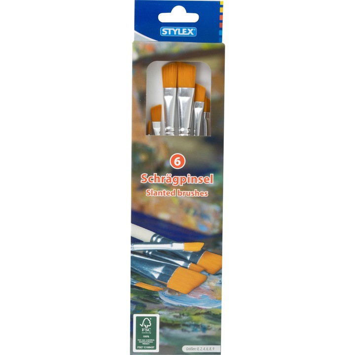 Set 6 pensule unghiulare Stylex pentru tehnica acrilic si ulei