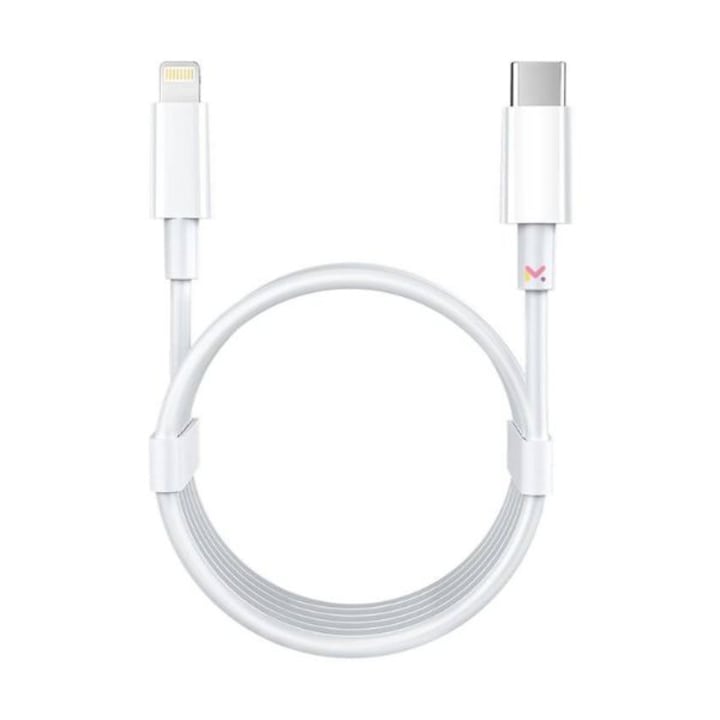 Кабел за данни Mercaton® Type-C / Lighting, Съвместим с устройства iPhone и Macbook, Бързо зареждане, 1 м, 2A, скорост 10 Gbps, Бял
