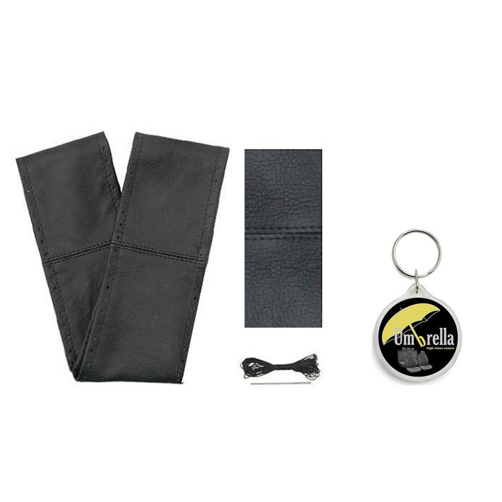 Set Husa Volan Cu Snur Piele Naturala Negru 47-48 Cm Cu Breloc Umbrella