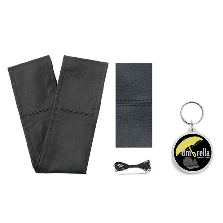 Set Husa Volan Cu Snur Piele Naturala Negru 37-38 Cm Cu Breloc Umbrella