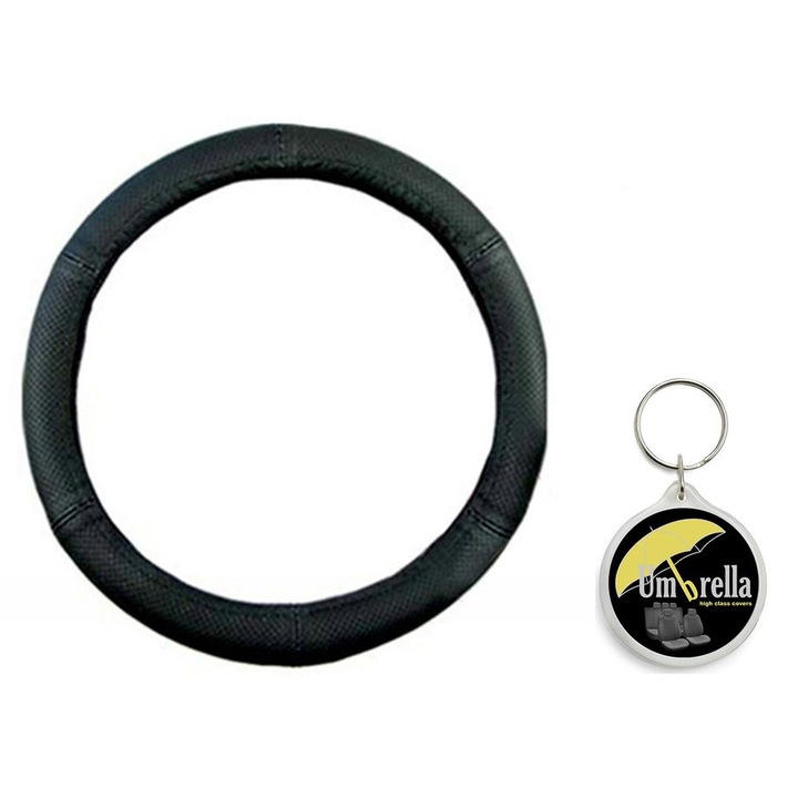 Set Husa Volan Piele Naturala Negru 44-46 Cm Cu Breloc Umbrella
