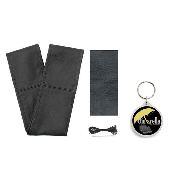 Set Husa Volan Cu Snur Piele Naturala Negru 41-42 Cm Cu Breloc Umbrella
