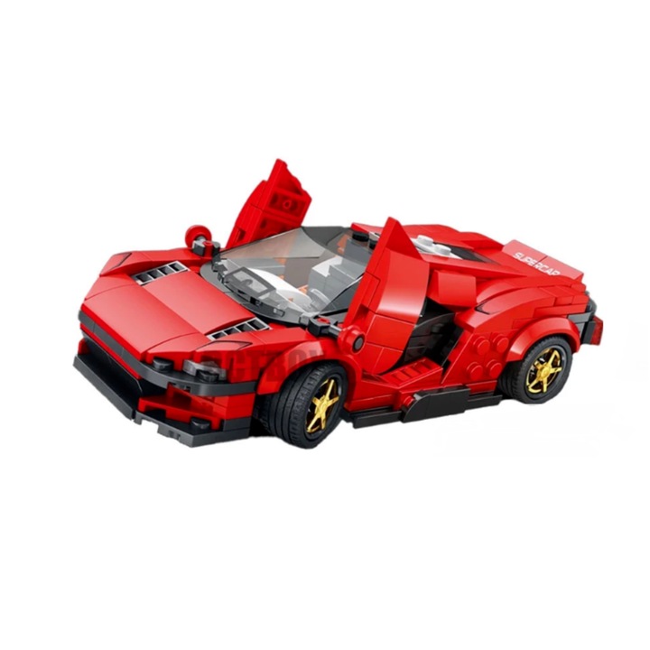 Set constructie, masina sport Daytona, culoare rosie, jucarii copii, 306 piese