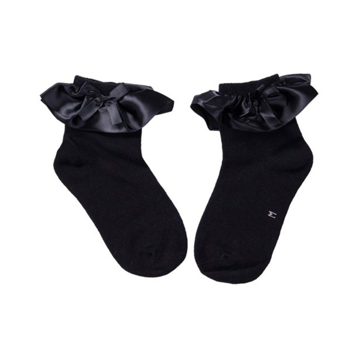 Чорапи с волан и панделка, лигавка, черни, Черен