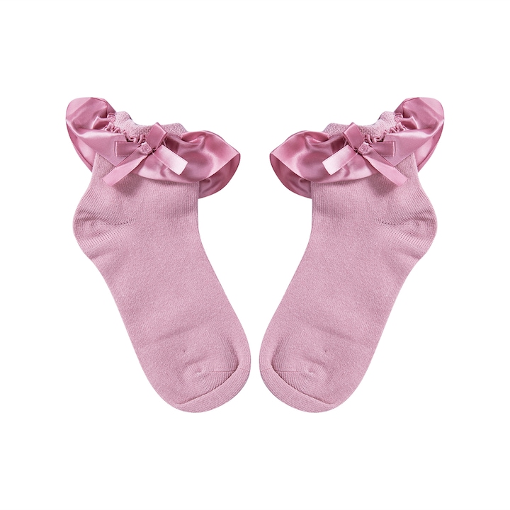 Чорапи с жабо и панделка, лигавица, розови, Розово