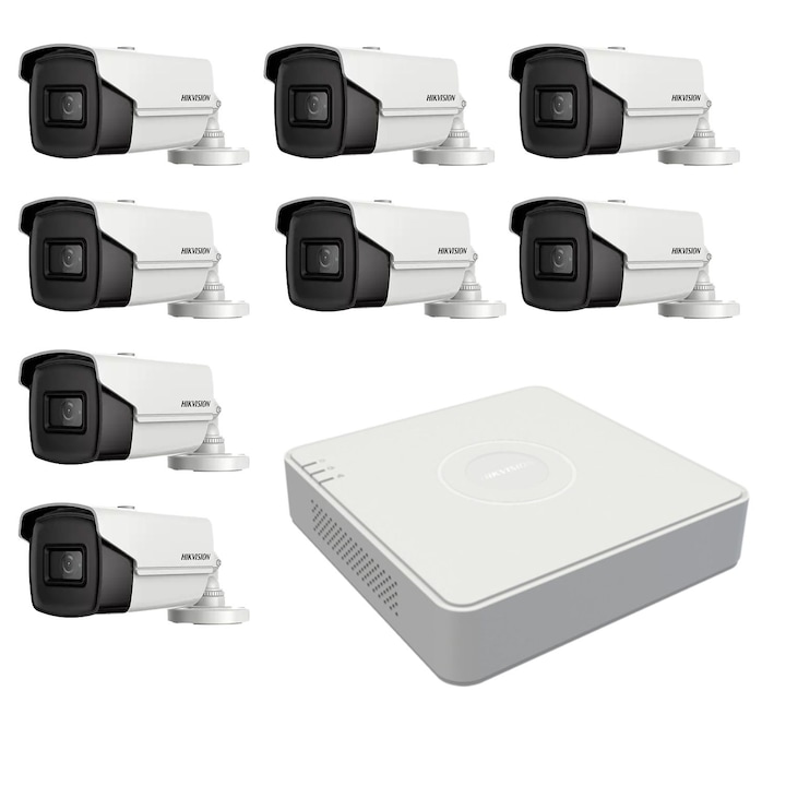 Kit Supraveghere 2 Camere 5MP (2K+) Color Noaptea 30m Microfon exterior, 1920P, extensibil la 4, Complet + HDD1TB, acces mobil, noapte/zi, OOGIS™ K5MX2ECC-10