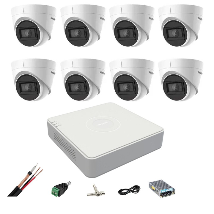 Система за видеонаблюдение Hikvision 8 камери 4 в 1 8MP IR 60m, DVR 8 канала 4K, аксесоари за монтаж