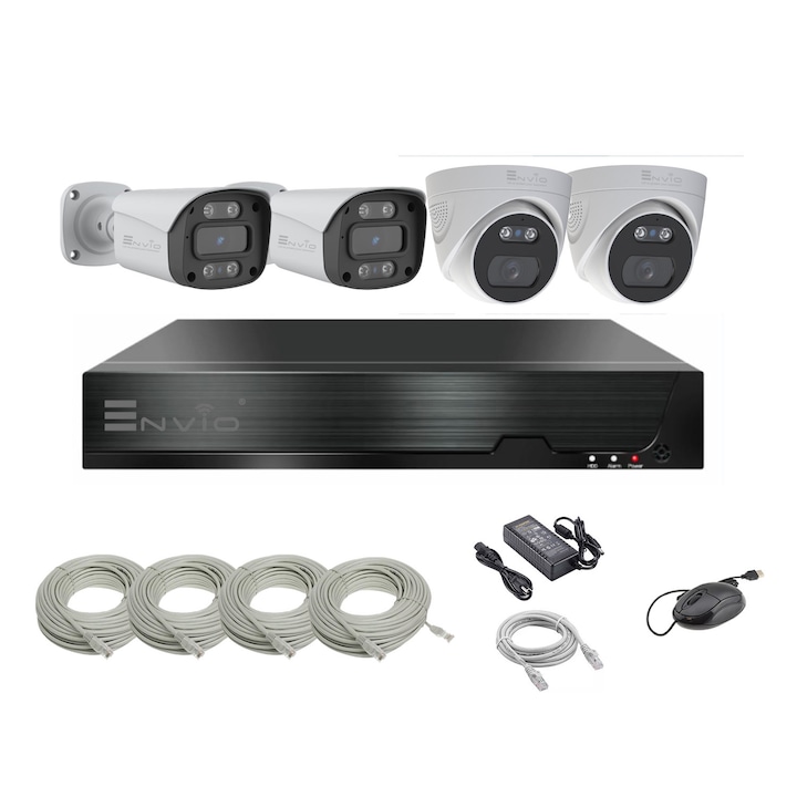 Sistem supraveghere profesional Hikvision Color Vu 2 camere 5MP IR40m, DVR 4 canale, full accesorii