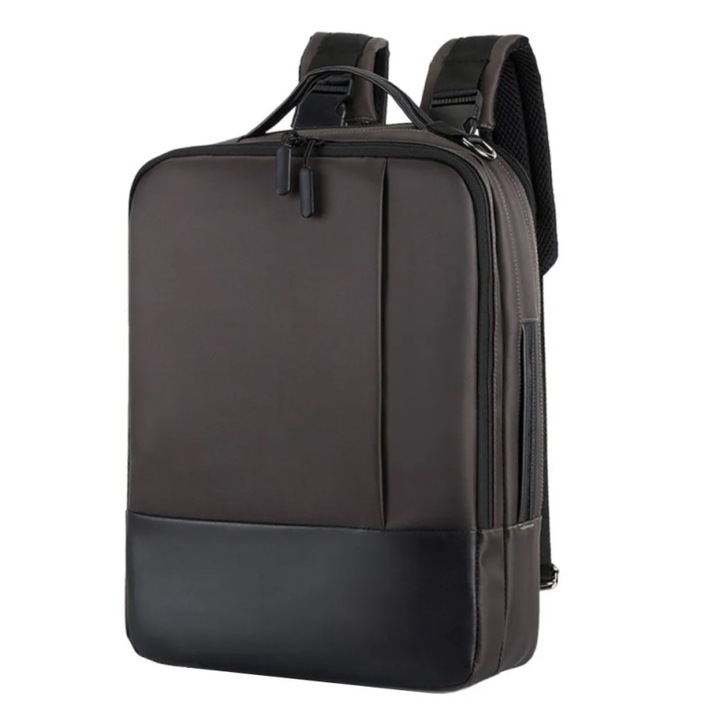 Rucsac laptop 15.6" smart business, convertibil, cu port de incarcare USB, Escalate, 30x13x41 cm, Maro