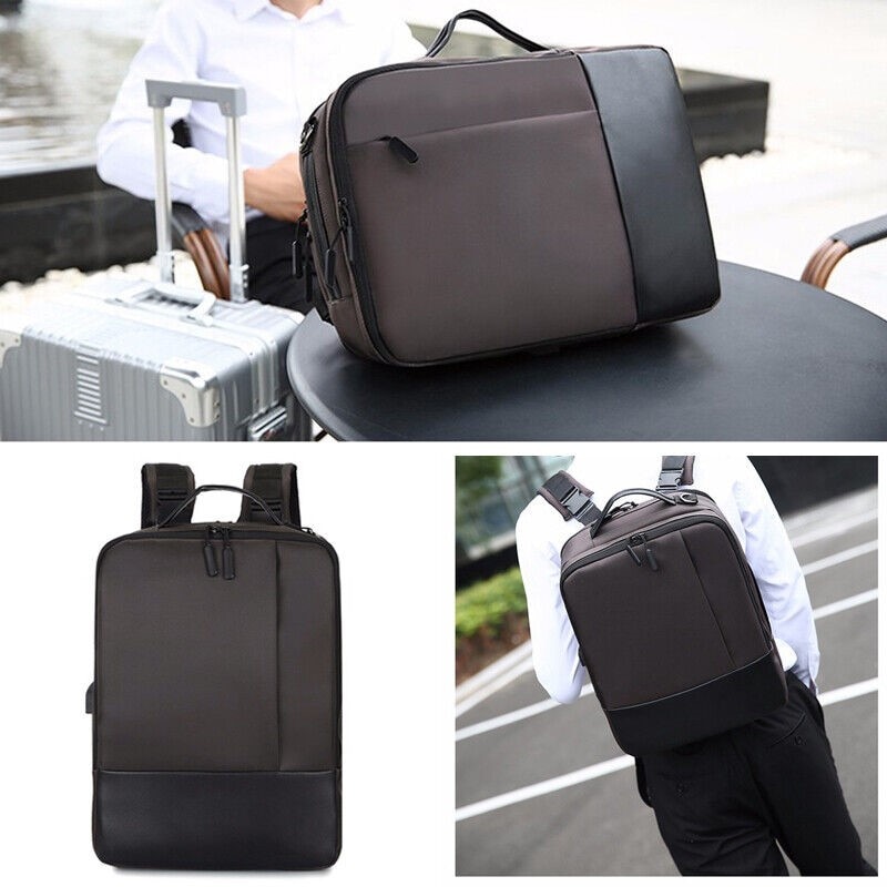 Rucsac laptop 15.6" smart business, convertibil, cu port de incarcare USB, Escalate, 30x13x41 cm, Maro