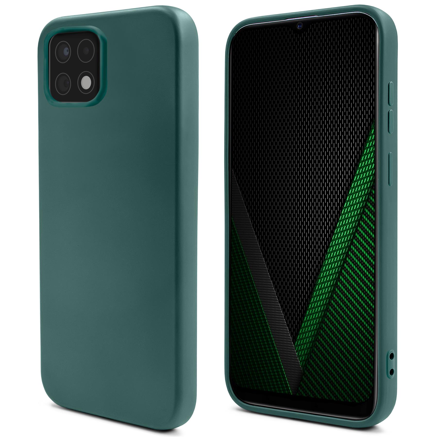 Husa din silicon premium, Moozy, pentru Samsung Galaxy A22 5G, Verde inchis, interior din microfibra