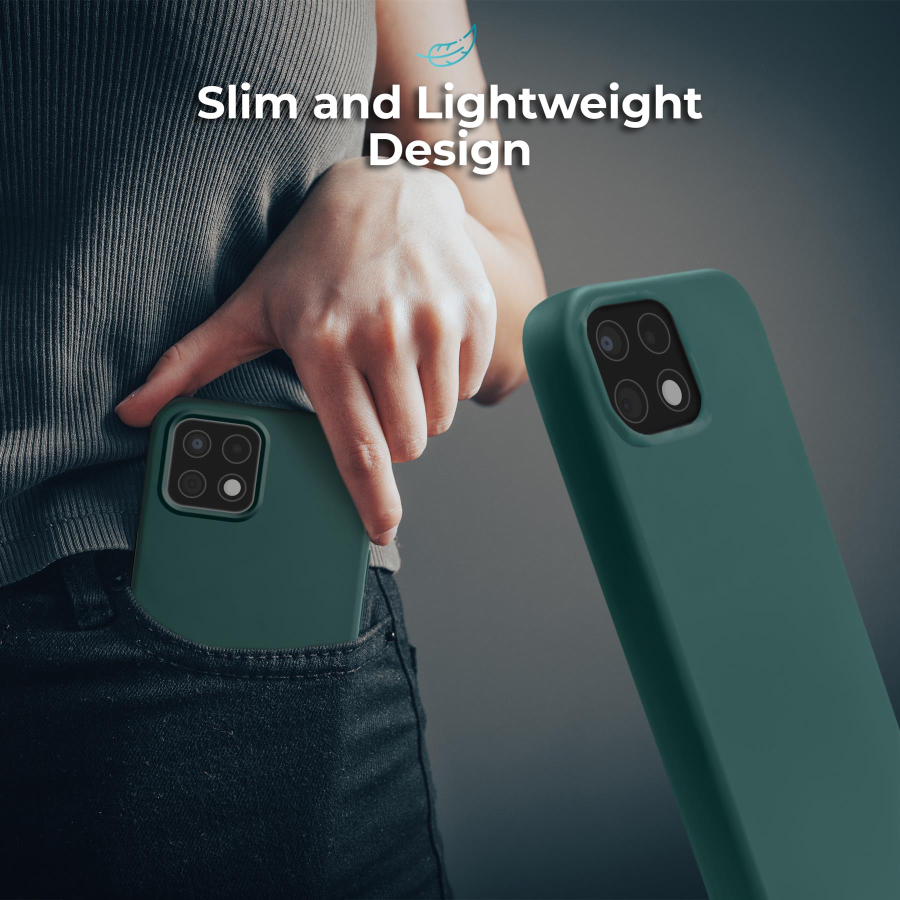 Husa din silicon premium, Moozy, pentru Samsung Galaxy A22 5G, Verde inchis, interior din microfibra