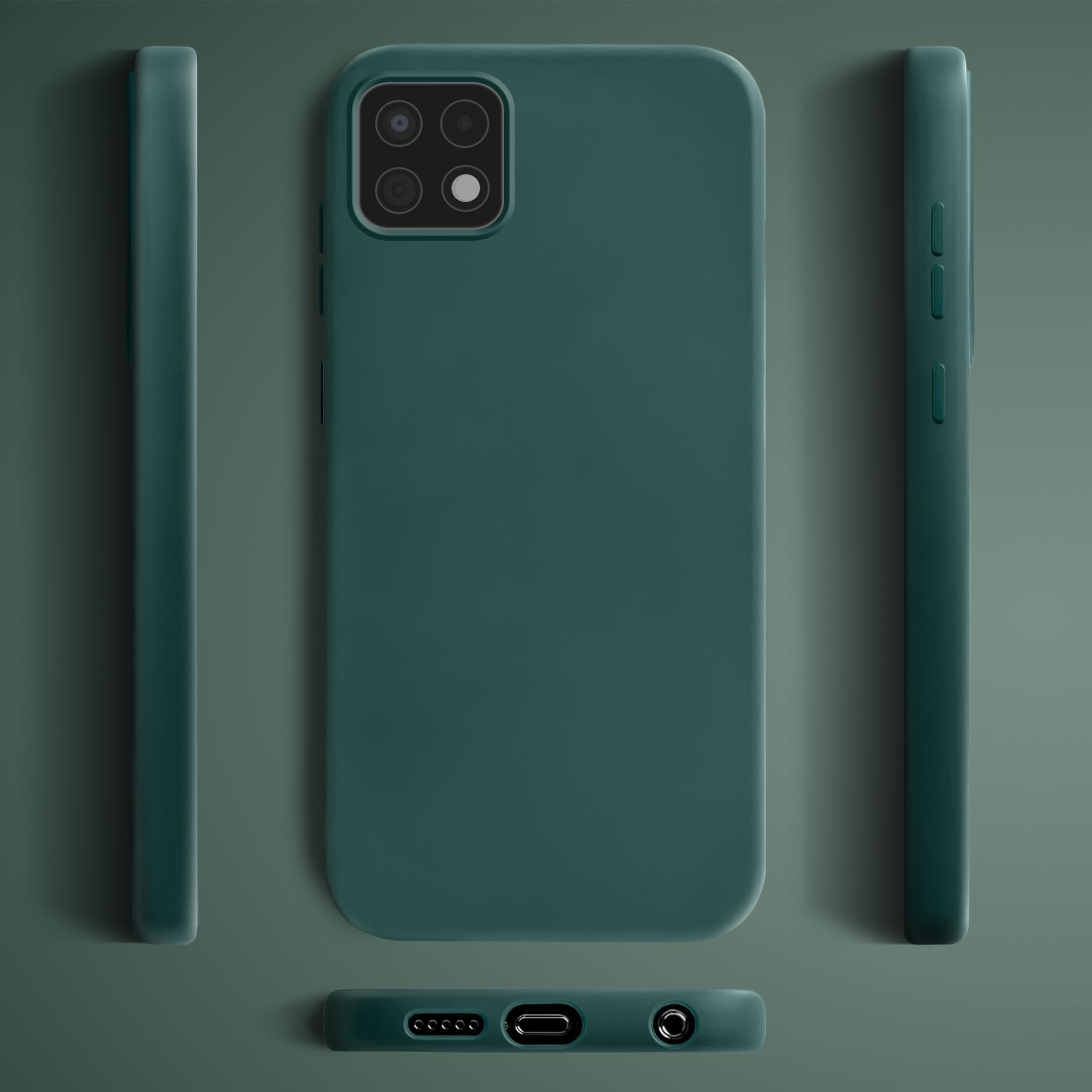 Husa din silicon premium, Moozy, pentru Samsung Galaxy A22 5G, Verde inchis, interior din microfibra