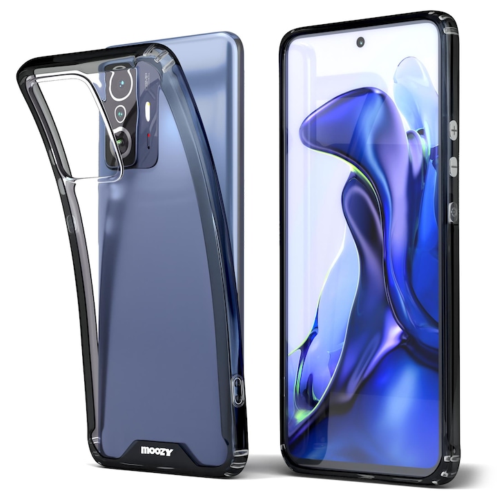 Hibrid tok kerettel, Moozy, Xiaomi 11T, Xiaomi 11T Pro készülékekhez, Fekete / Átlátszó, Műanyag