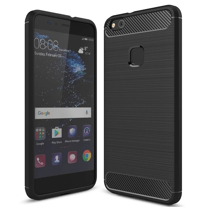 Кейс за Huawei P10 Lite, Techsuit Carbon Silicone, черен