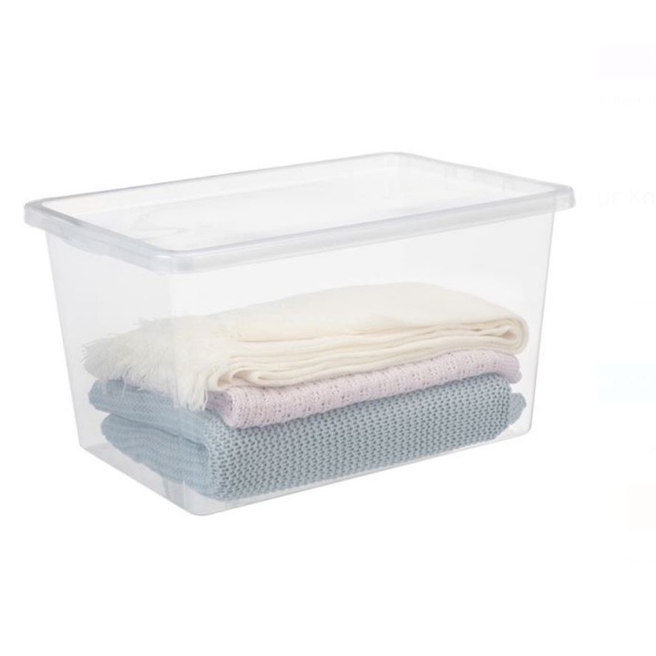 Átlátszó műanyag tárolódoboz fedővel - 80 liter