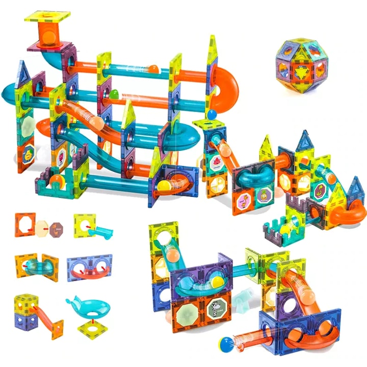 Комплект от 148 образователни и творчески магнитни строителни части за деца, SOLTOY® Magnet Blocks Labyrinth, множество възможности за изграждане