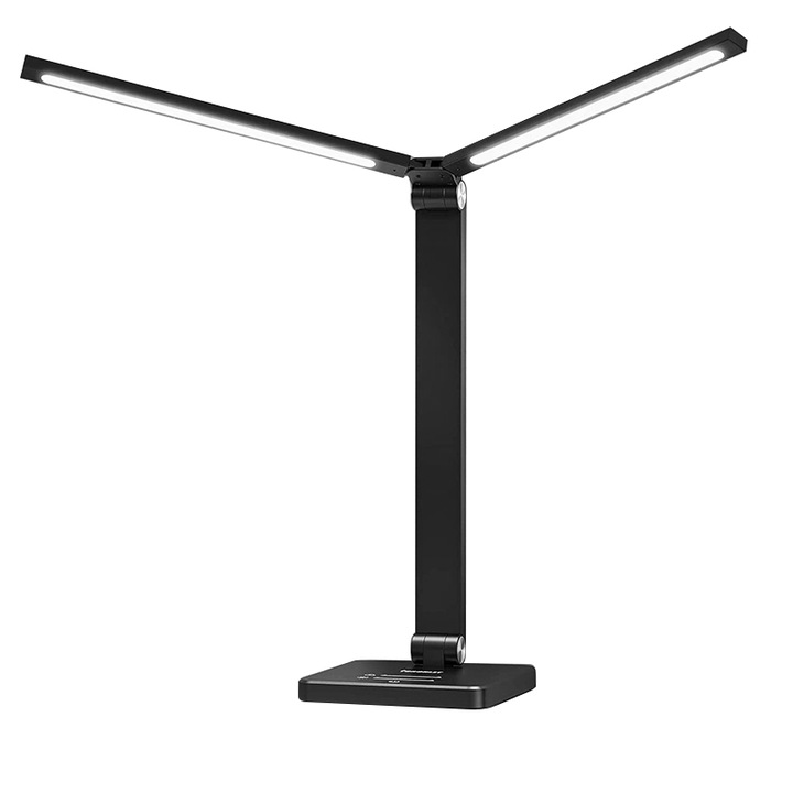 LED настолна лампа Attvn PH-338 с безжично зарядно, двойна светлина, 5 режима на светене с 10 нива на яркост, сензорно управление, 45 мин. таймер, функция за памет