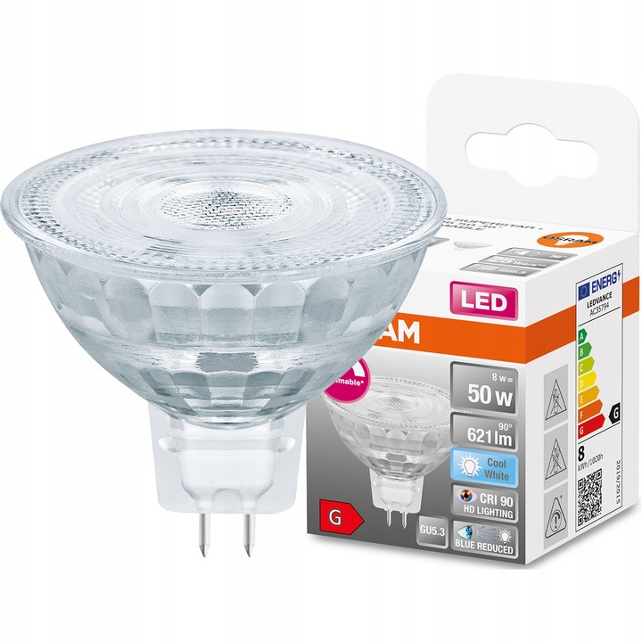 LED izzó, Osram, GU5.3 MR16, 8W = 50W, 670lm, 4000K, Semleges fehér