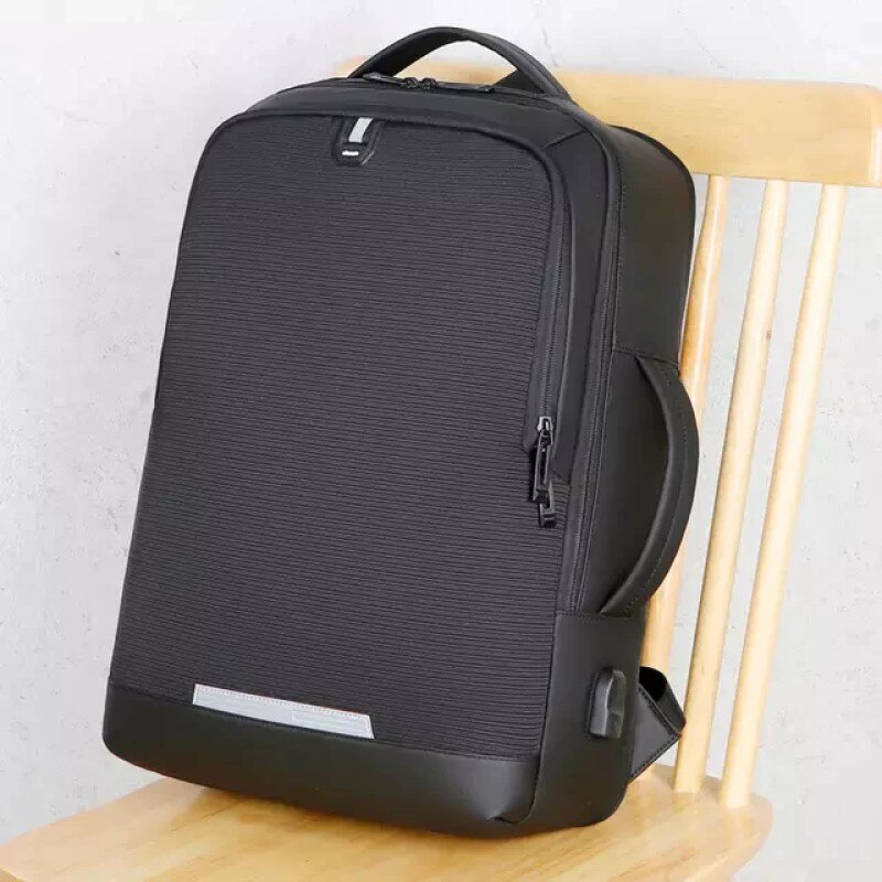 Rucsac laptop 15.6", casual business pentru calatorii, expandabil, cu port de incarcare USB, Escalate, 35x15/20x44 cm, Negru oxford