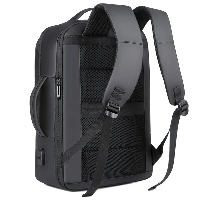 Rucsac laptop 15.6", casual business pentru calatorii, expandabil, cu port de incarcare USB, Escalate, 35x15/20x44 cm, Negru oxford