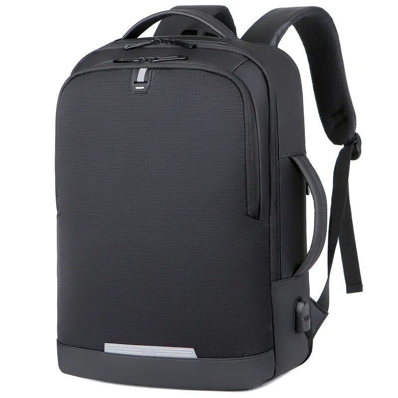 Rucsac laptop 15.6", casual business pentru calatorii, expandabil, cu port de incarcare USB, Escalate, 35x15/20x44 cm, Negru oxford