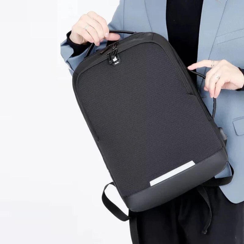 Rucsac laptop 15.6", casual business pentru calatorii, expandabil, cu port de incarcare USB, Escalate, 35x15/20x44 cm, Negru oxford