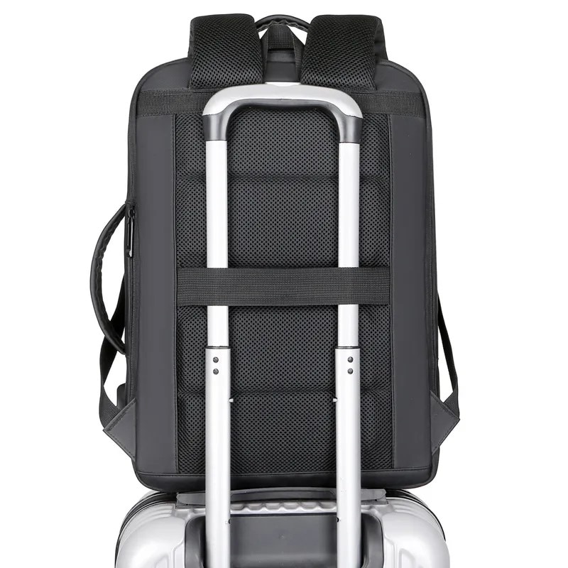 Rucsac laptop 15.6", casual business pentru calatorii, expandabil, cu port de incarcare USB, Escalate, 35x15/20x44 cm, Negru oxford