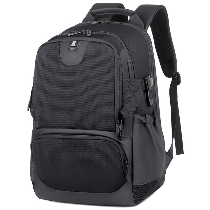 Rucsac laptop 15.6" smart casual, cu port de incarcare USB, Escalate, 46x30x22 cm, Negru