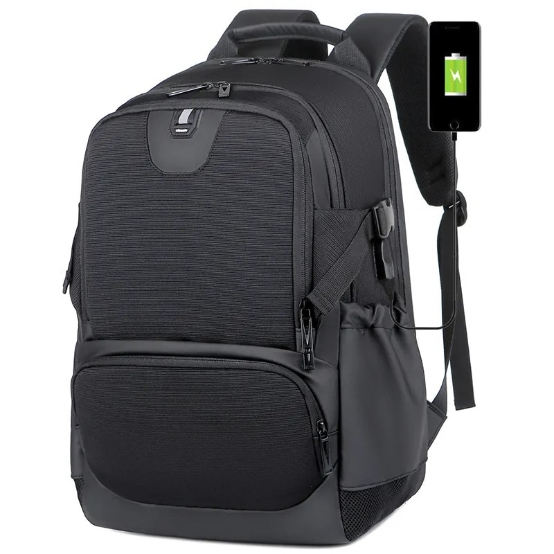Rucsac laptop 15.6" smart casual, cu port de incarcare USB, Escalate, 46x30x22 cm, Negru