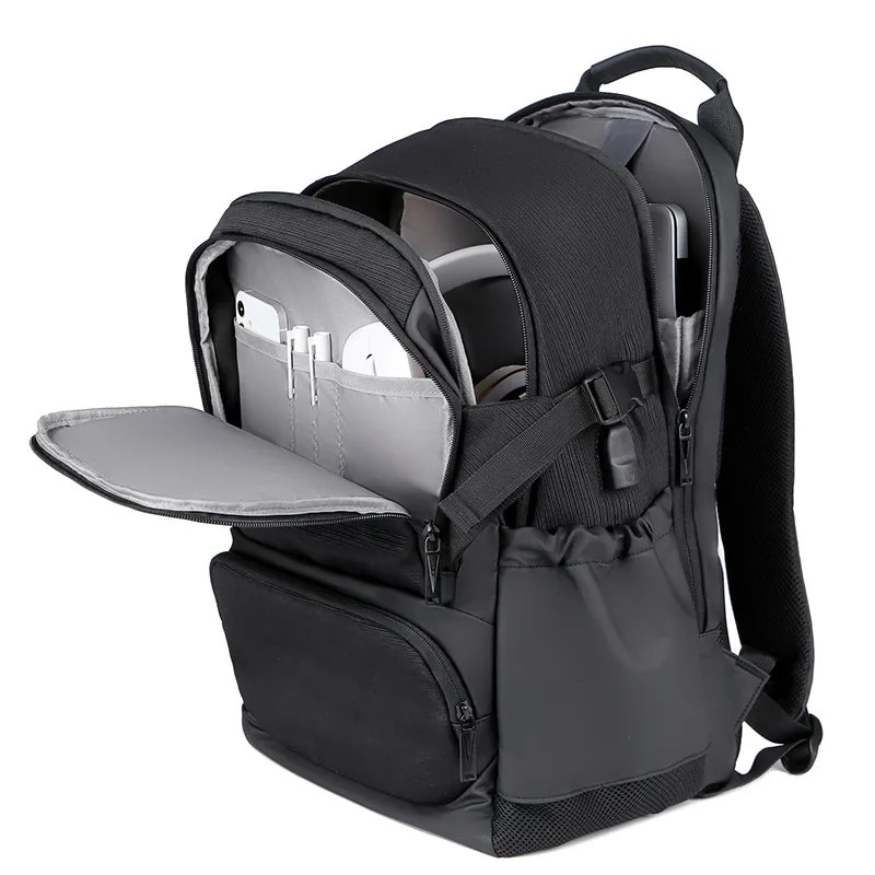 Rucsac laptop 15.6" smart casual, cu port de incarcare USB, Escalate, 46x30x22 cm, Negru