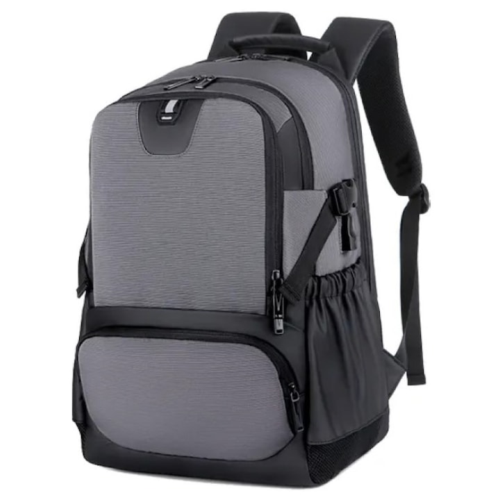 Rucsac laptop 15.6" smart casual, cu port de incarcare USB, Escalate, 46x30x22 cm, Gri
