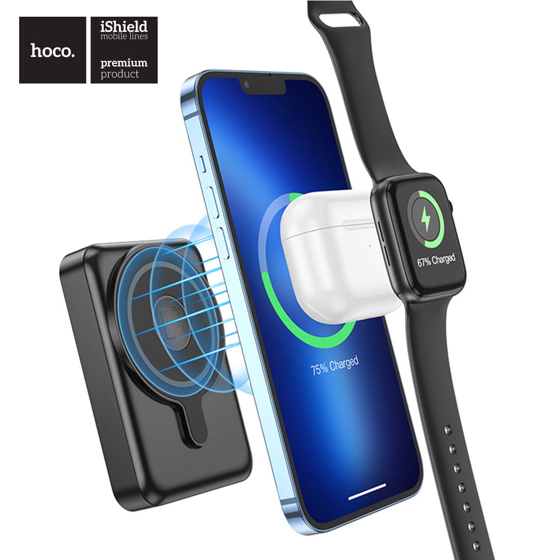 Външна батерия Hoco Q11, Съвместим с MagSafe, Безжично бързо зареждане ...