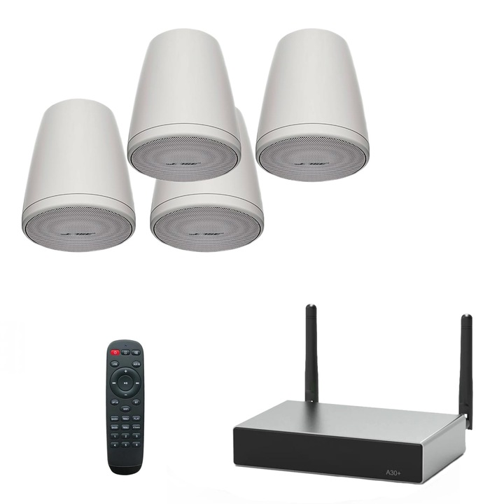Аудио система Bose FreeSpace FS2P, окачени високоговорители и Arylic A30+ wi-fi усилвател, бял