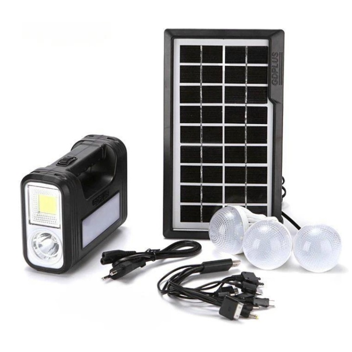 Комплект със соларно зареждане GD-8017 COB, USB, 3 крушки, LED фенер COB, преносим