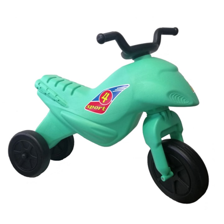 Peak Toys Distribution gyerek motorkerékpár három kerékkel, pedál nélkül, türkiz színű, kicsi 141-es