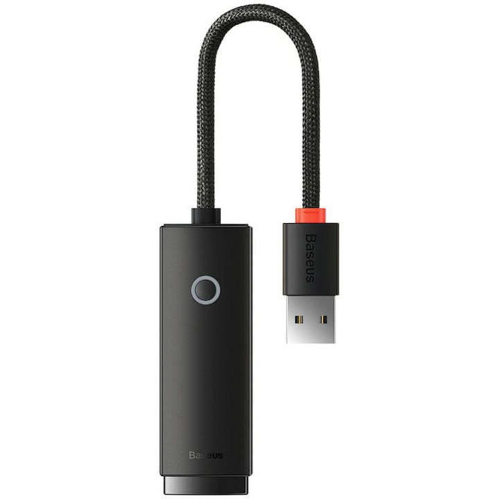 Адаптер мрежова карта Baseus Lite WKQX000001, USB 2.0 - RJ-45 10/100 Mbps, LED, черен