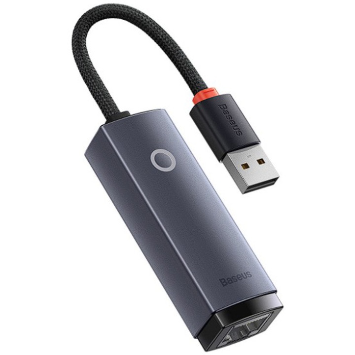 Adapter hálózati kártya Baseus Lite WKQX000013, USB 2.0 - RJ-45 10/100 Mbps, fém, LED, szürke