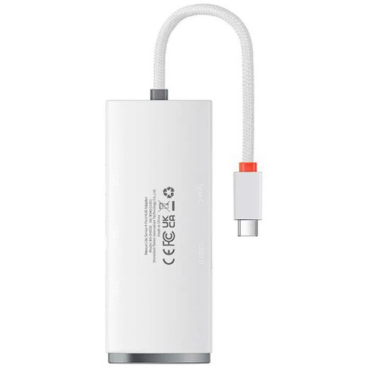 Хъб Baseus Lite WKQX030502, USB Type-C кабел, 2 м, Бял