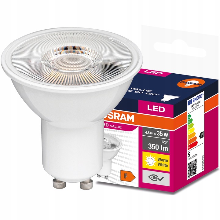 Bec LED, Osram, GU10 4.5W = 35W, 350lm, 3000K, Alb cald
