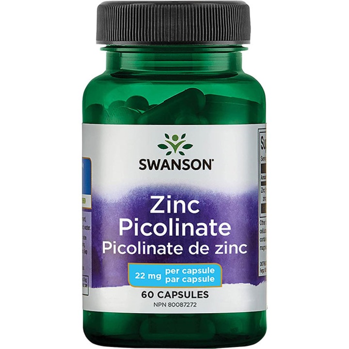 Swanson étrendkiegészítő, cink-pikolinát, erősíti az immunrendszert és kezeli a pattanásokat, 22 mg, 60 kapszula