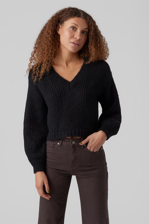 Vero Moda, Pulover gros cu maneci cazute, Negru, M